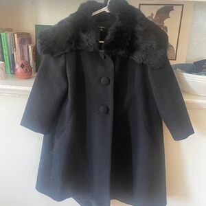 Axara Vintage Black Wool Coat with Fur Collar size 36